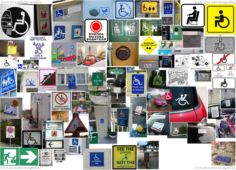Дорожные знаки для инвалидов в разных странах, маркировка места для инвалидов, пиктограммы инвалид и немного юмора